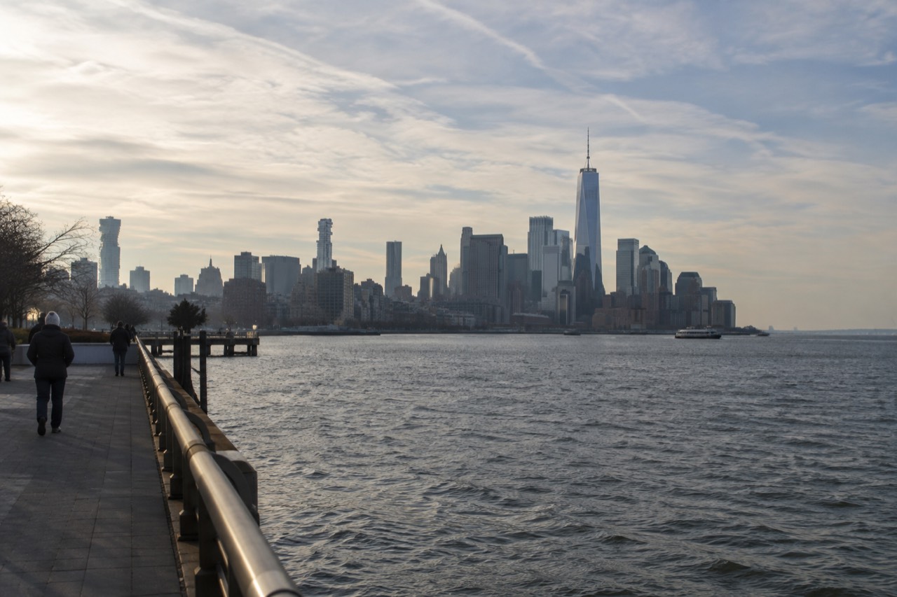 The Manhattan skyline seen across the Hudson River on a cold, clear late November afternoon