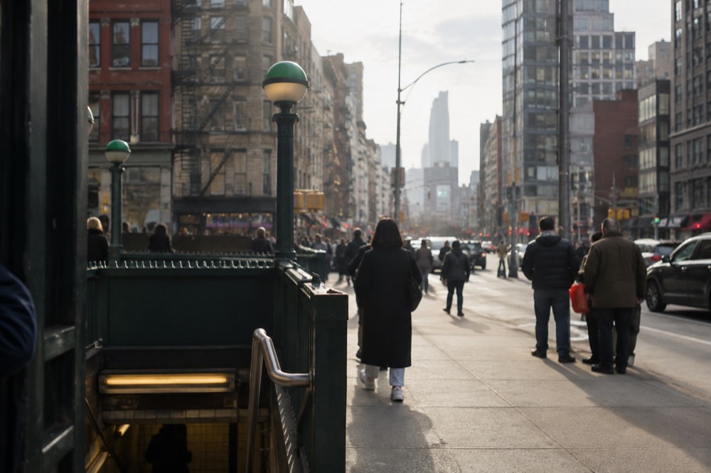 Subway entrance at Canal Street with green globe lamp