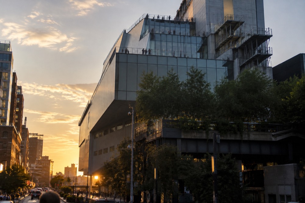 The Whitney Museum's terraces viewed from street level in the Meatpacking District