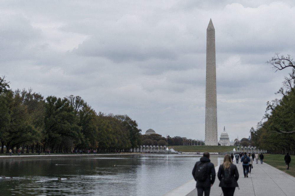 The National Mall in Washington DC with the Washington Monument and Capitol building