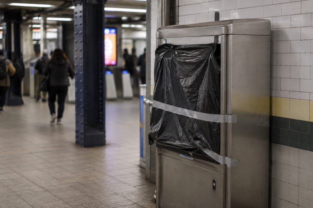 A shuttered MetroCard vending machine in a New York subway station