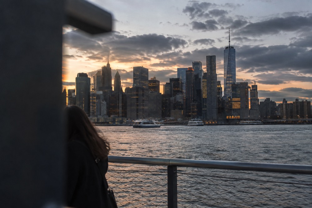The Manhattan skyline at dusk seen from across the East River