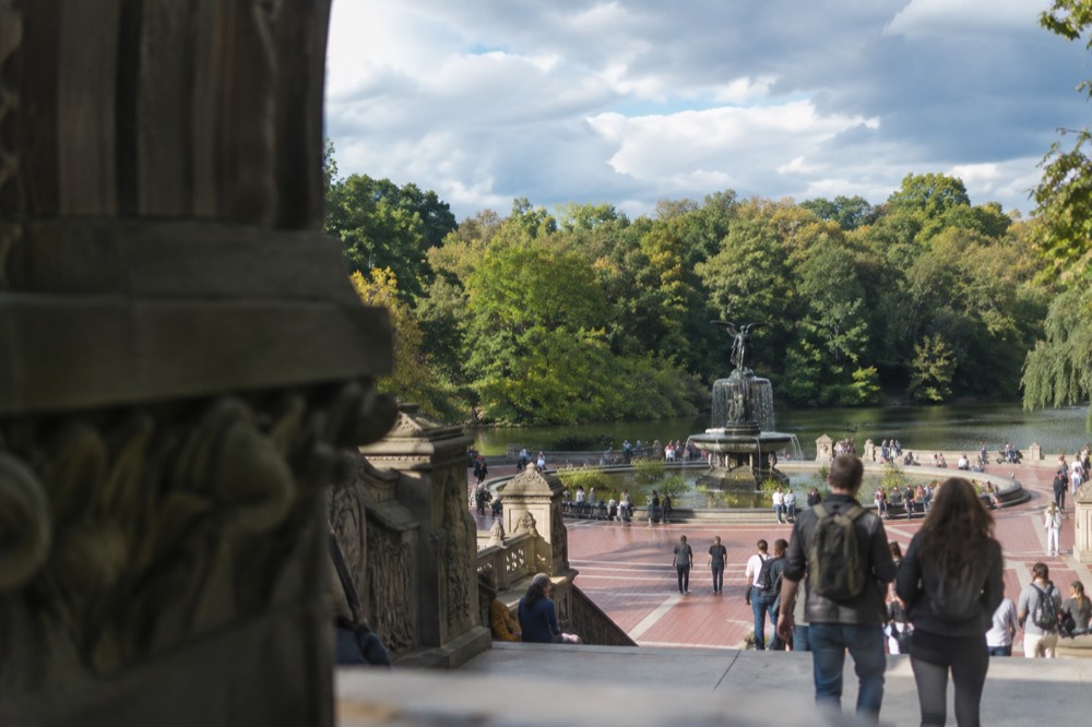 Bethesda Terrace in Central Park with its level plaza and fountain open to visitors